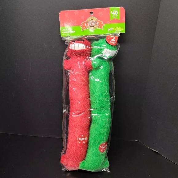 Squeaky 17" Dog Toy, Value 2- Pack, Red And Green Pet Holiday Collection - Picture 1 of 2
